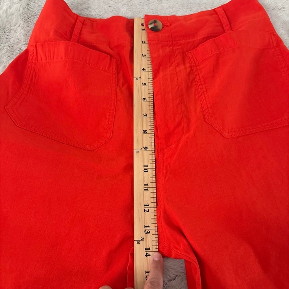 Anthropologie Maeve Colette Cropped Wide Leg Red Orange Linen Blend Pants 30T - Picture 6 of 9